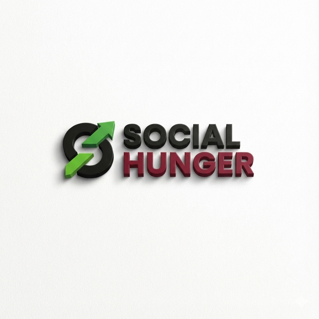 Social Hunger digital marketing agency 3D logo specializing in social media marketing, performance ads, lead generation, and brand growth
